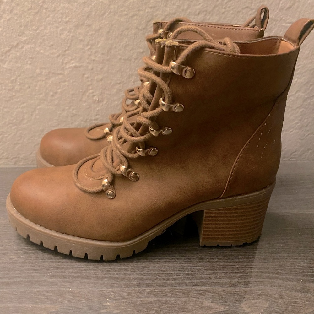 Brown lace up booties